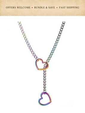 Stainless Steel Cuban Chain Heart O-Ring Slip Choker Adjustable Lariat Necklace